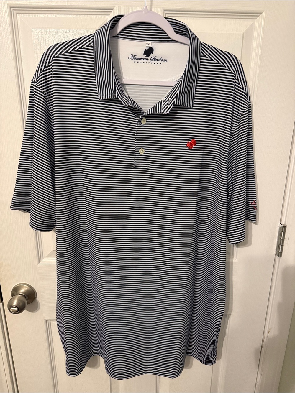 American Strutter Men's Black & White Striped Polo